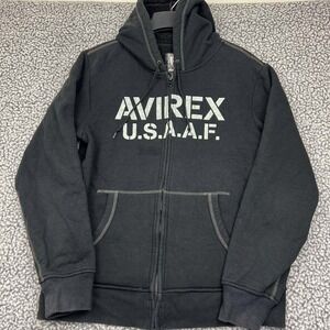 Vintage Avirex Hoodie Men Medium Black‎ Military Fleece Full Zip Long Sleeve M